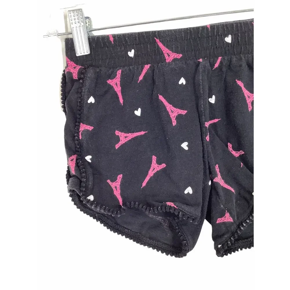 Justice Girls Black Pink Eiffel Tower Paris Graphic Shorts Kid's Youth Size 6/7